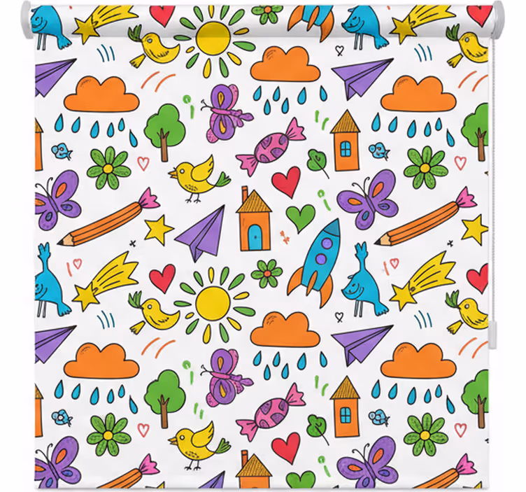 Cortina roller nórdico estampado divertido de garabatos - TenVinilo