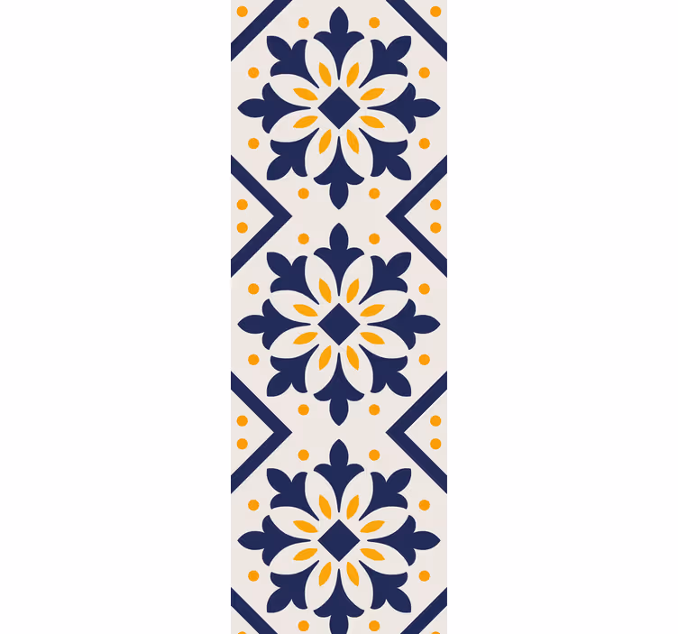 Cortina roller cocina azul con vibrante azulejo amarillo - TenVinilo