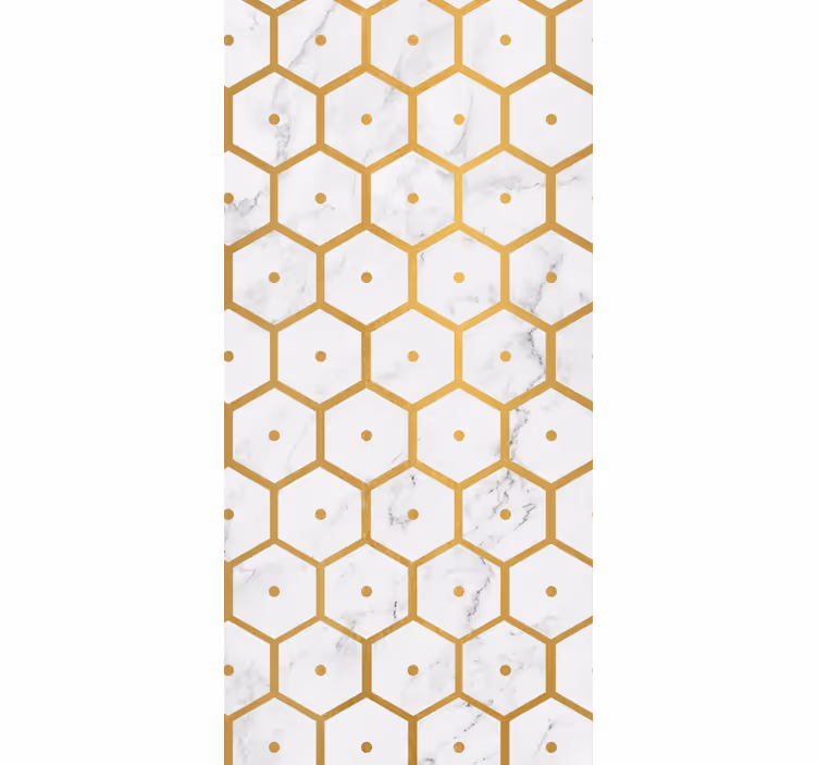 Cortina roller comedor patrón mármol hexagonal dorado - TenVinilo