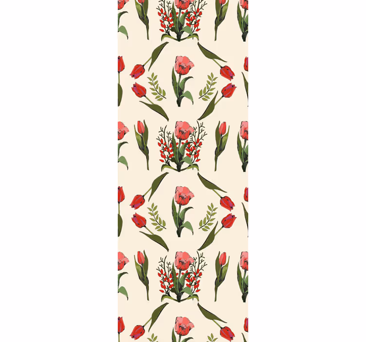 Cortina roller comedor primavera con tulipanes rojos - TenVinilo