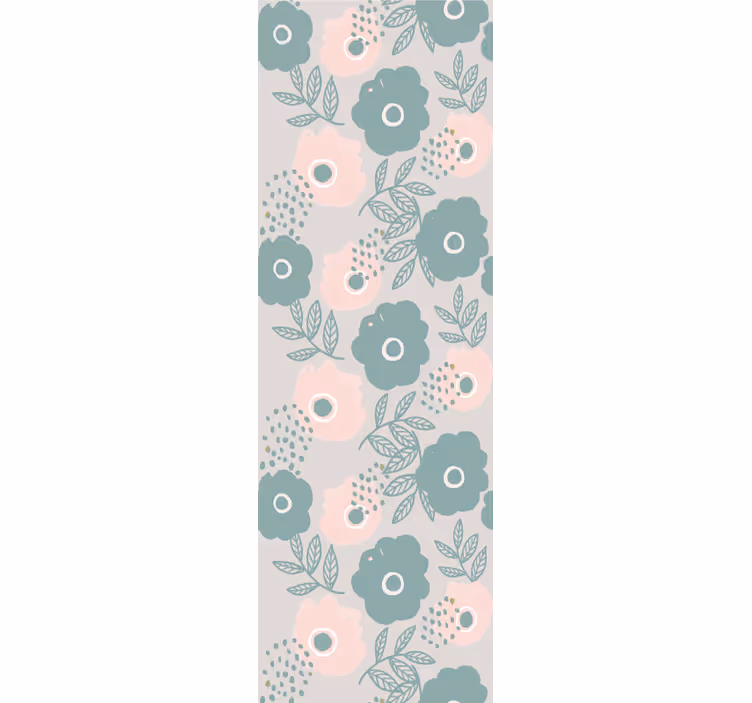 Cortina roller comedor flores acuareladas rosa y azul - TenVinilo
