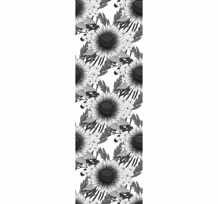 Cortina roller comedor girasoles en blanco y negro - TenVinilo