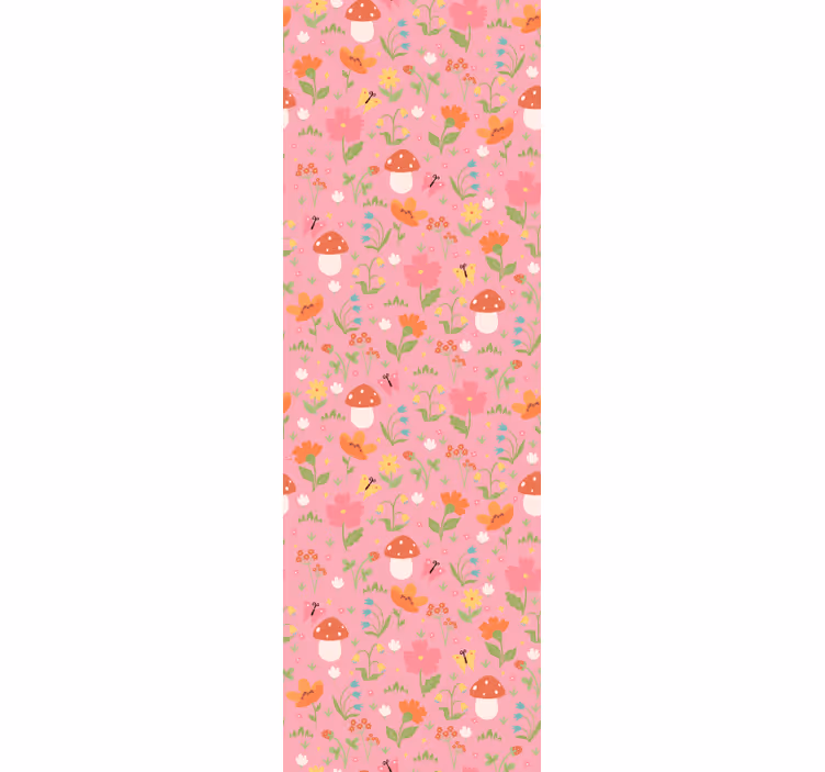 Cortina roller infantil con patrón de hongos florales - TenVinilo