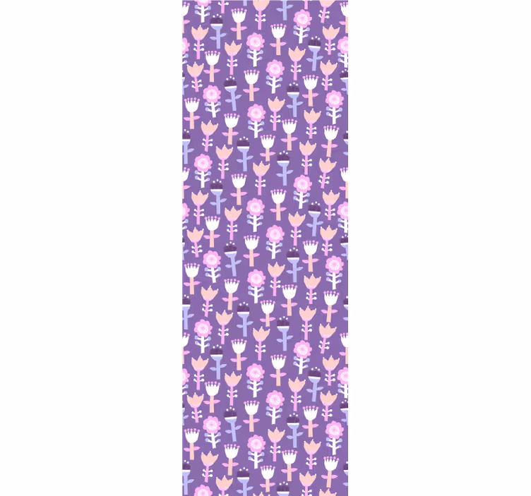 Cortina roller infantil patrón de flores abstractas moradas - TenVinilo