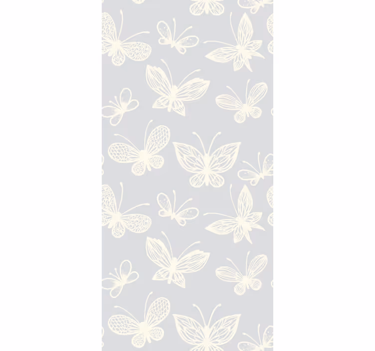 Cortina roller infantil patrón de mariposas grises y blancas - TenVinilo