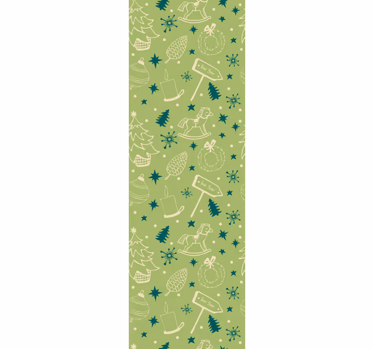 Cortina roller infantil elementos navideños fondo verde - TenVinilo