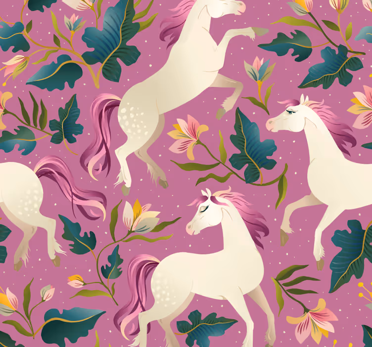 Cortina roller infantil diseño de caballo rosa y flores - TenVinilo