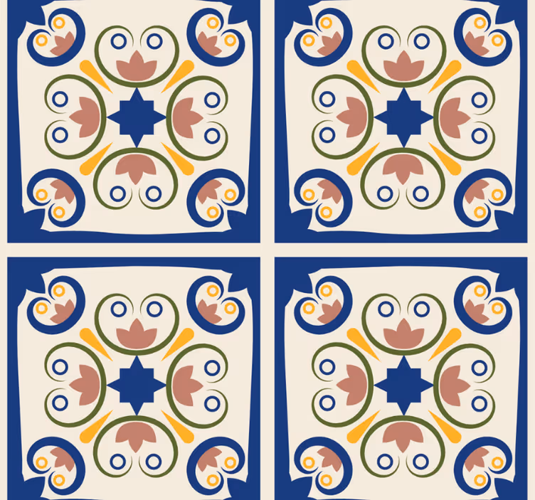 Cortina roller moderno azulejo portugués flores rosas - TenVinilo