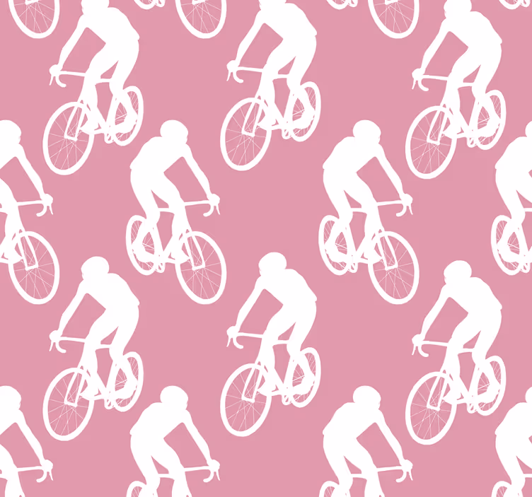 Cortina roller rosa patrón ciclistas blancos - TenVinilo