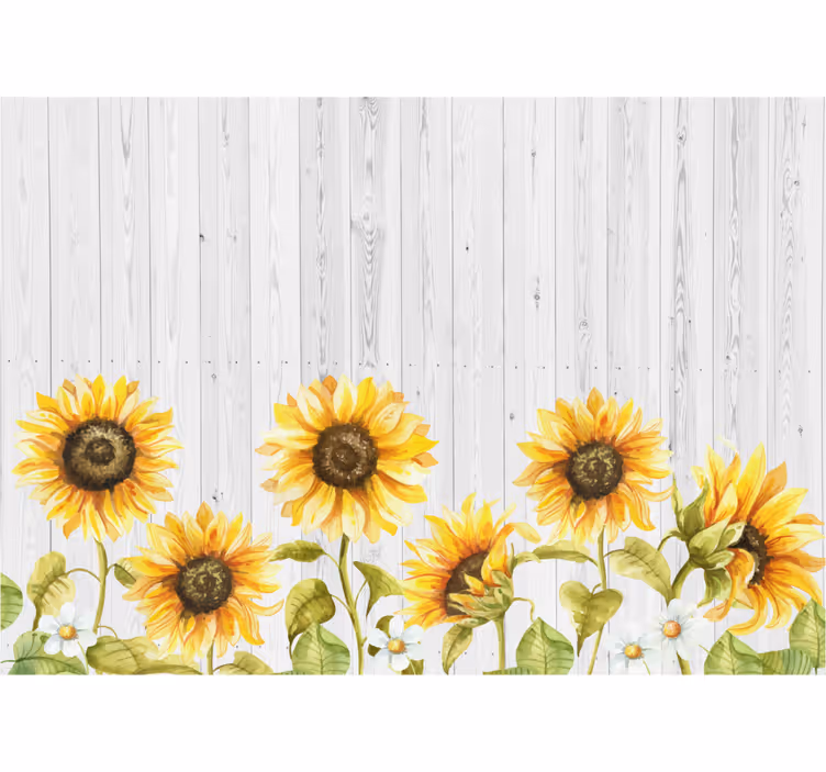 Cortina roller cocina girasoles sobre tablones grises - TenVinilo