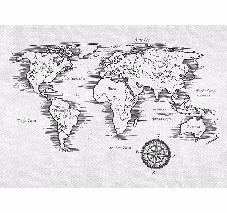 Cortina roller blanca dibujo de mapa mundial elegante - TenVinilo