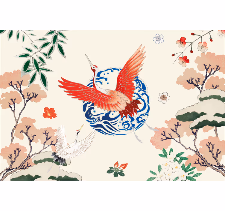 Cortina roller living comedor estilo chinoiserie - TenVinilo