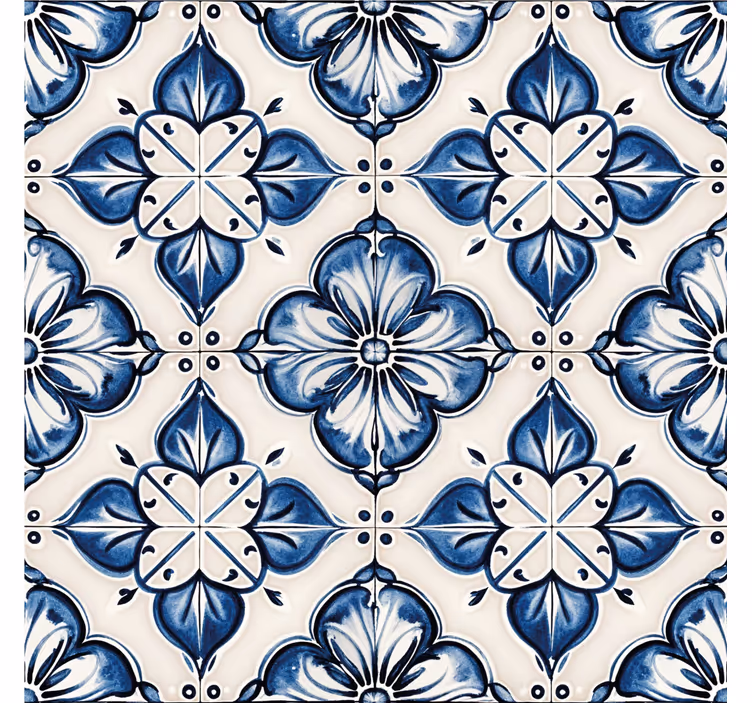 Cortina roller azul con diseño floral azul - TenVinilo