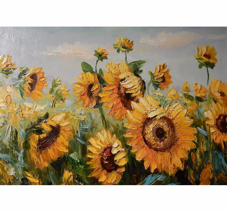 Cortina roller living comedor campo de girasoles pintados - TenVinilo