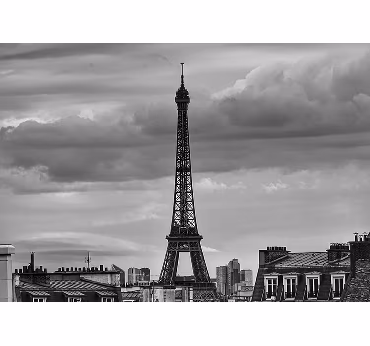 Cortina roller living comedor torre eiffel blanco y negro - TenVinilo