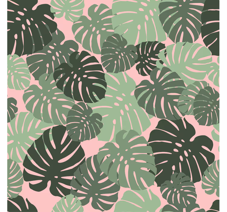 Cortina roller living comedor hojas de monstera rosa - TenVinilo