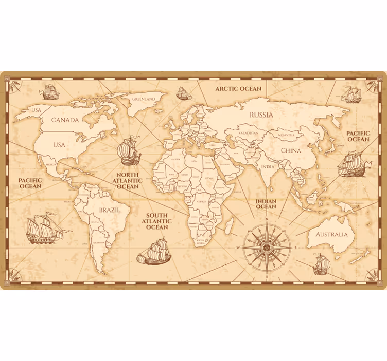 Cortina roller beige diseño mapa mundial vintage - TenVinilo