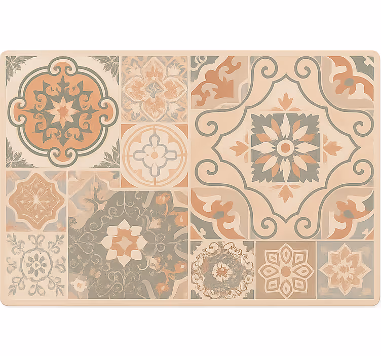 Cortina roller beige azulejos de cemento varios tamaños - TenVinilo