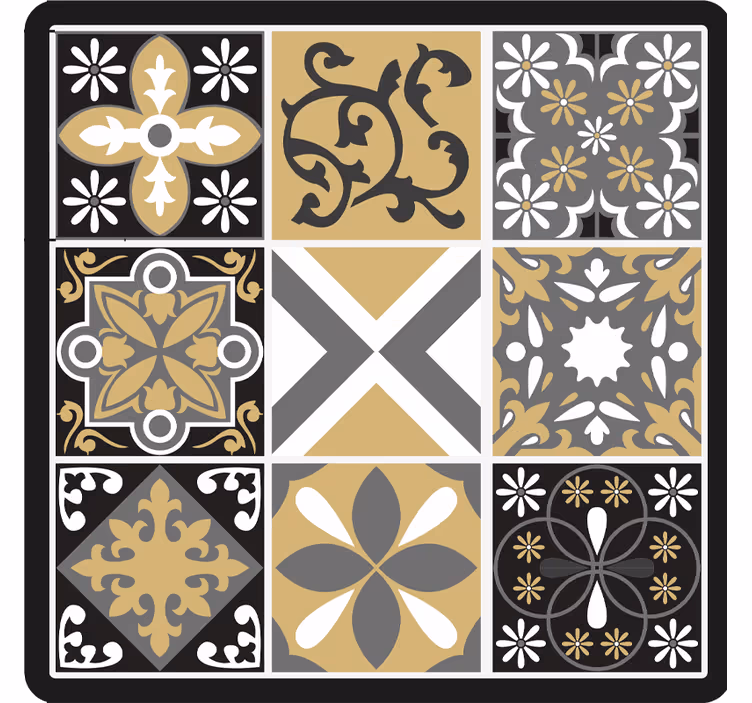 Cortina roller habitación azulejos dorados y plateados - TenVinilo