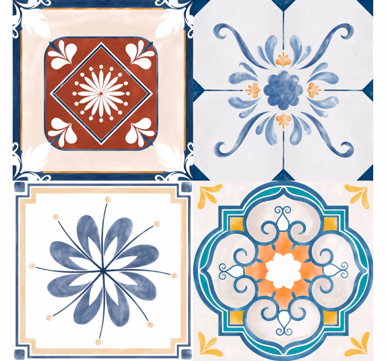 Cortina roller habitación azulejos vintage cuatro - TenVinilo