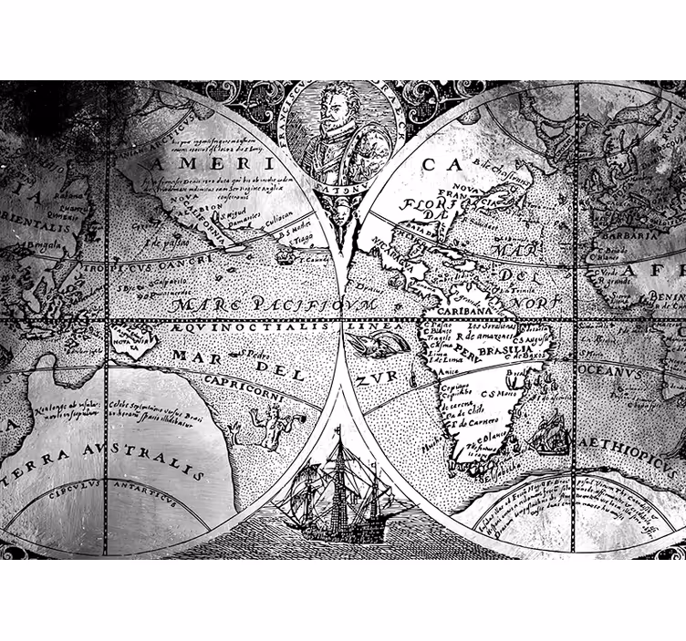 Cortina roller gris mapa del mundo en blanco y negro - TenVinilo