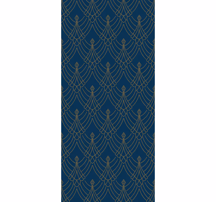 Cortina roller vintage estilo decorativo azul y oro - TenVinilo