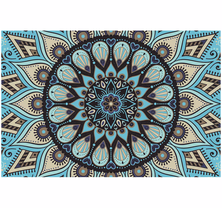 Cortina roller habitación mandala étnico negro y azul - TenVinilo