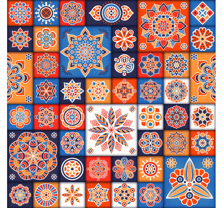 Cortina roller habitación alfombra vinílica mosaico azulejos - TenVinilo