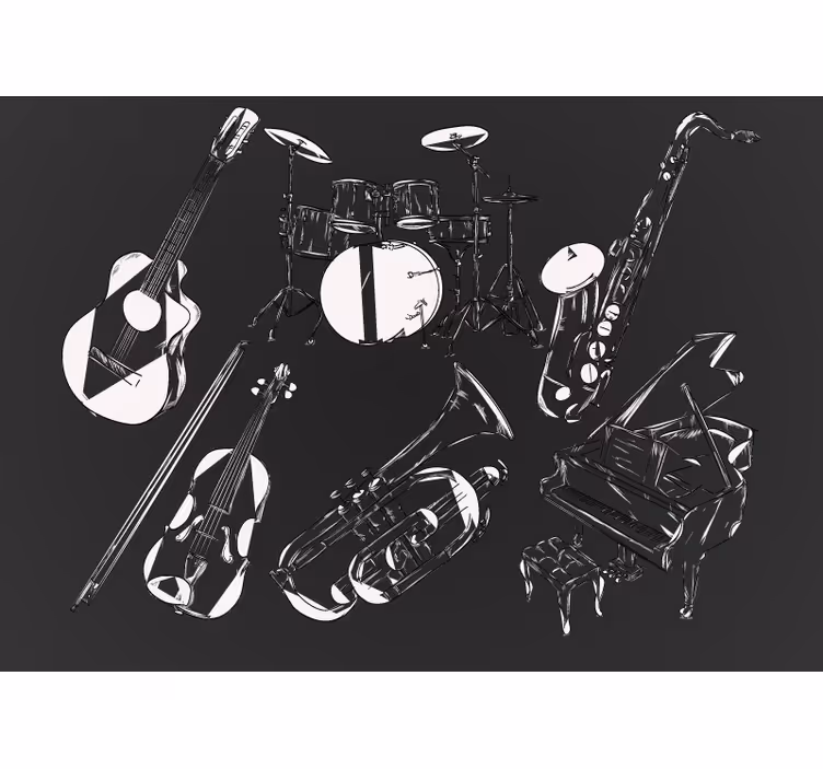 Cortina roller habitación instrumentos en blanco y negro - TenVinilo