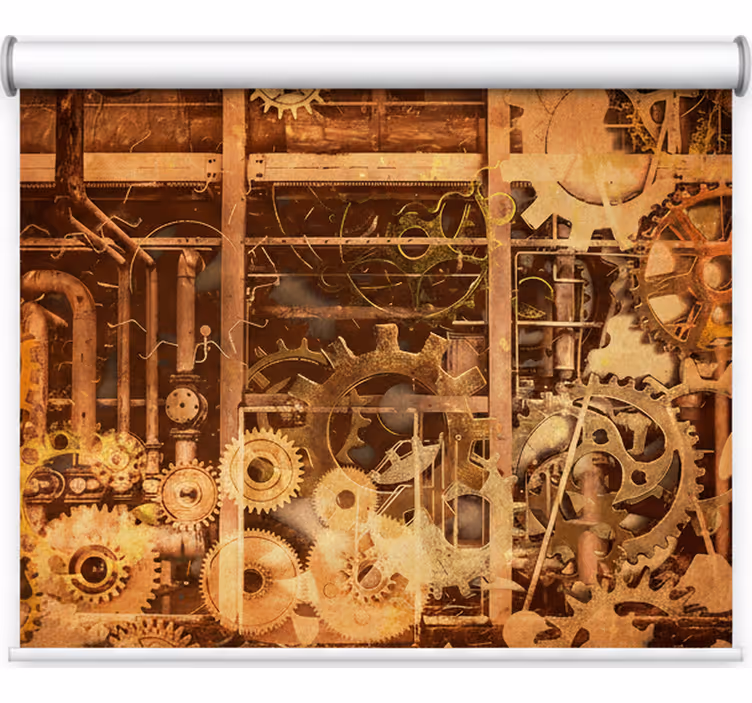 Cortina roller habitación tuberías industriales 3d oro - TenVinilo
