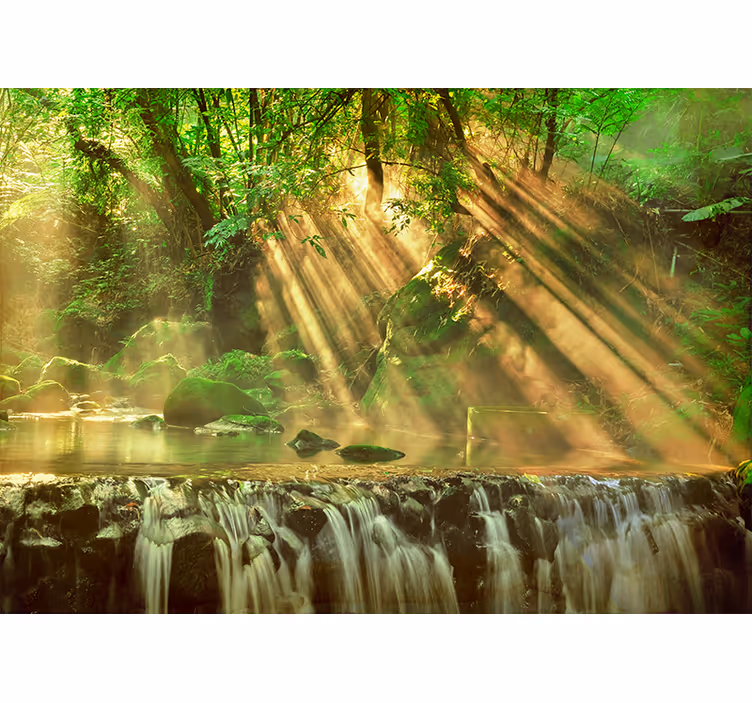 Cortina roller habitación hermosa cascada en bosque - TenVinilo