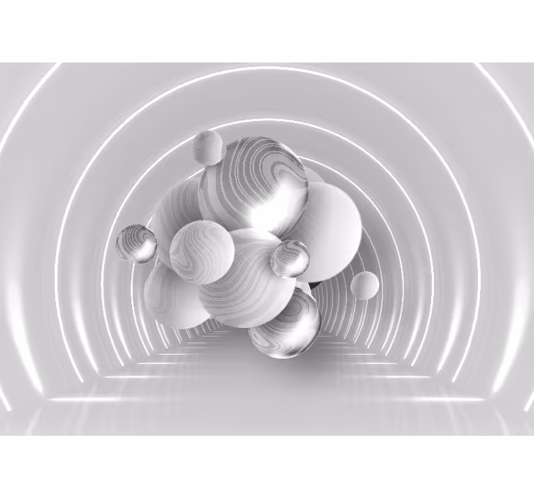 Cortina roller blanca bolas blancas en túnel - TenVinilo