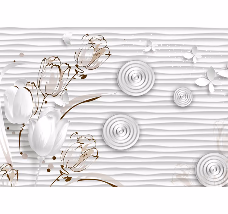 Cortina roller blanca tulipanes ilustrados círculos blancos - TenVinilo