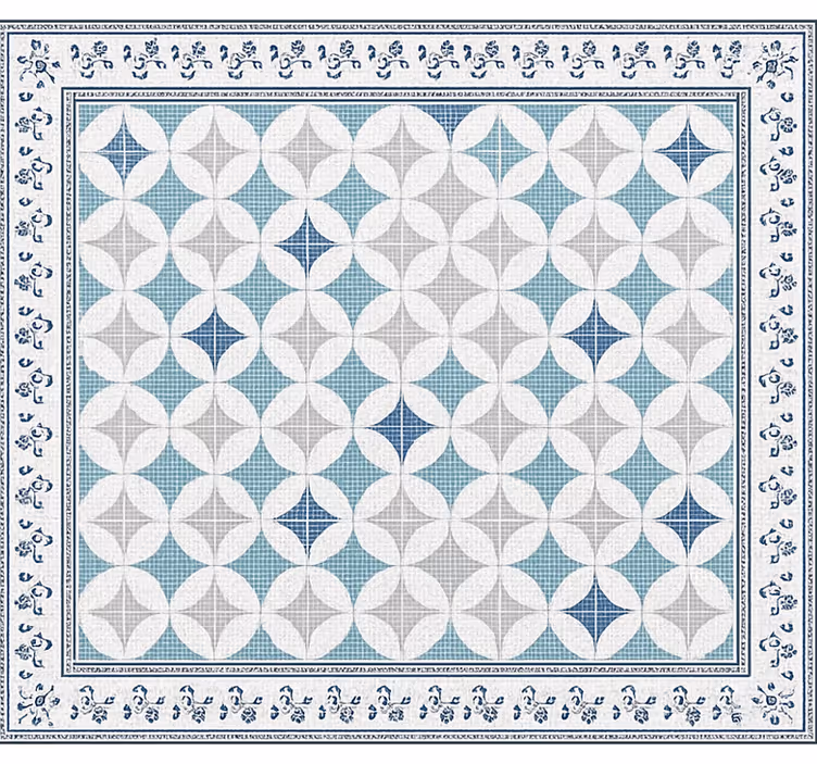 Cortina roller living comedor aspecto azulejo vintage azul - TenVinilo