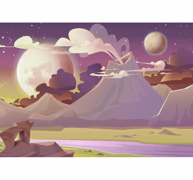 Cortina roller infantil planeta alienígena con volcán - TenVinilo