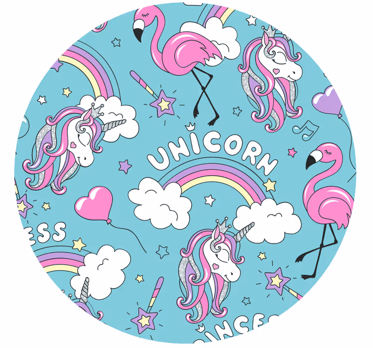 Cortina roller infantil patrón de unicornio con flamenco - TenVinilo