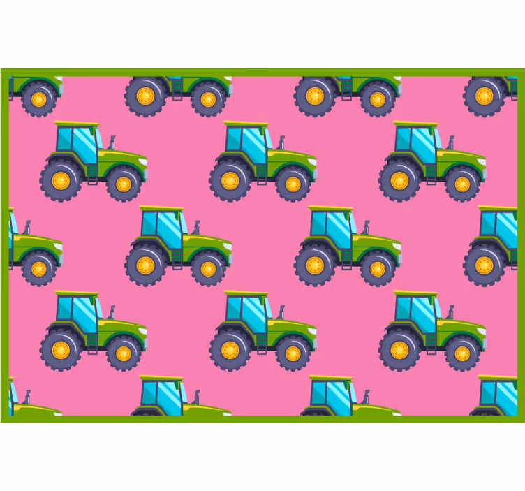 Cortina roller infantil patrón de tractores rosa y verde - TenVinilo