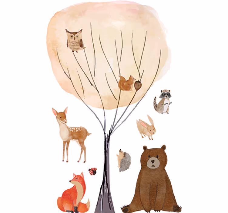 Cortina roller infantil animales del bosque y árbol - TenVinilo