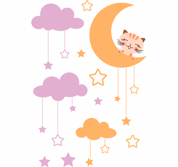Cortina roller infantil sticker de luna y gato - TenVinilo