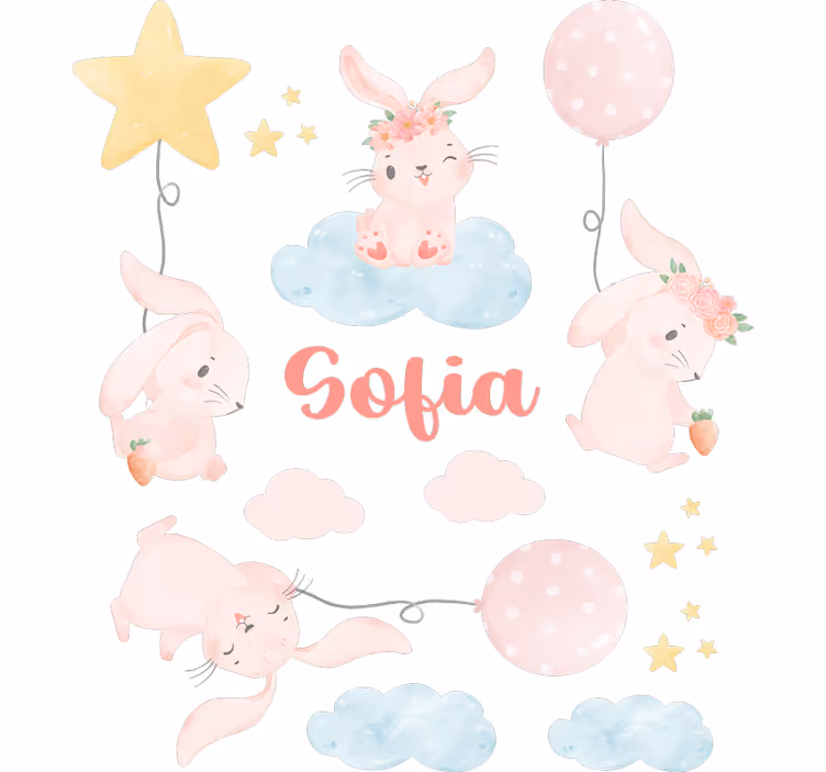 Cortina roller infantil globos rosas con conejitos - TenVinilo