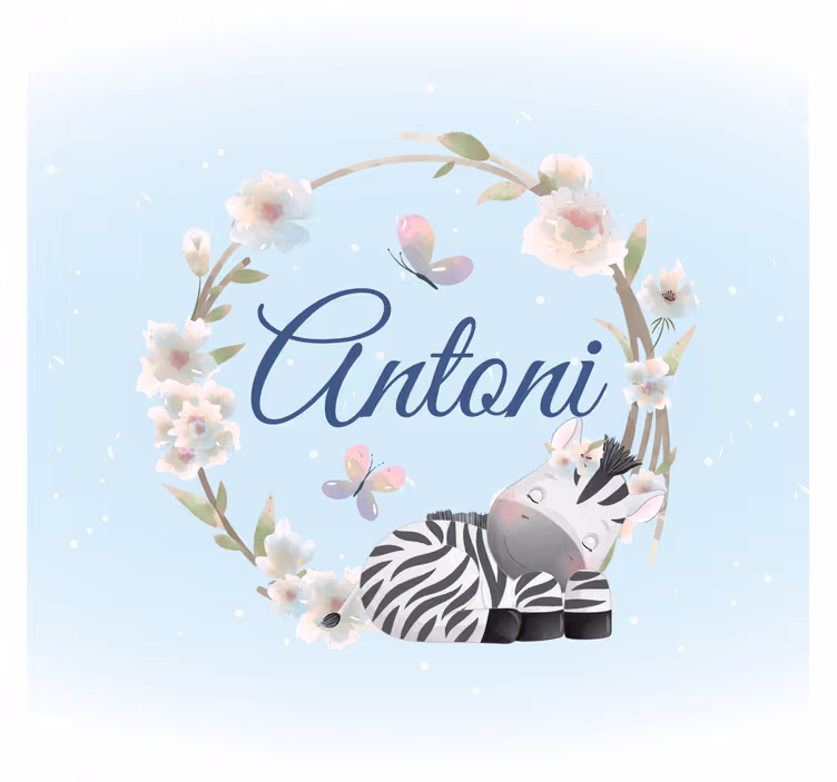 Cortina roller infantil animales lindos cebra con nombre - TenVinilo