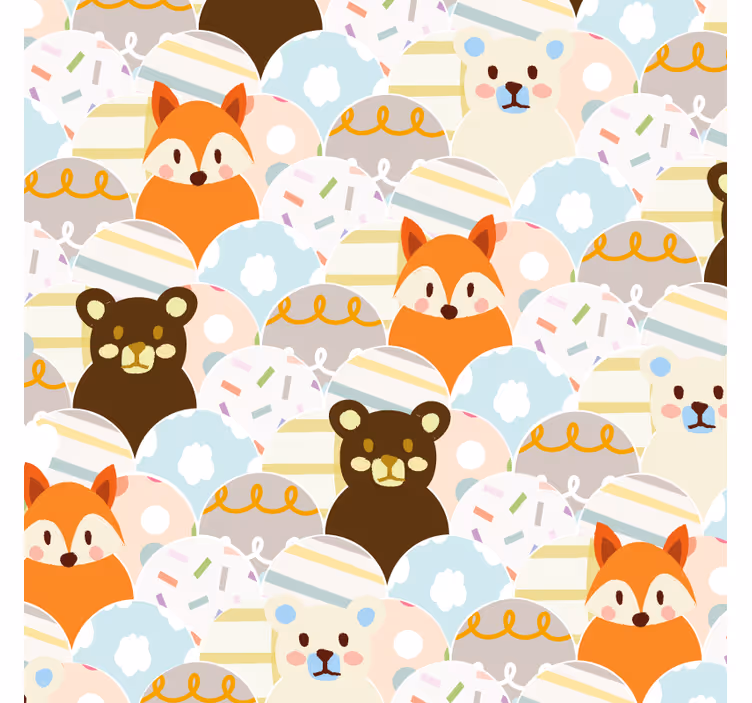 Cortina roller infantil diseño de patchwork de oso y zorro - TenVinilo