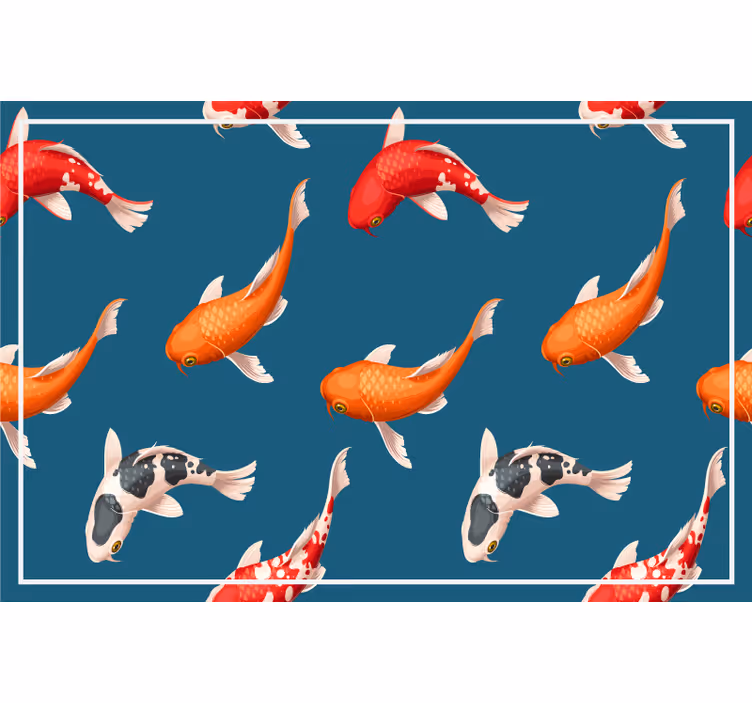 Cortina roller infantil patrón de peces koi fondo azul - TenVinilo