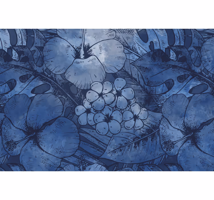 Cortina roller azul flores acuareladas - TenVinilo