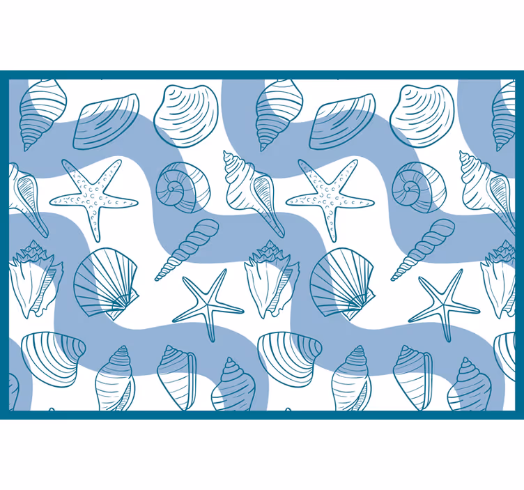 Cortina roller azul con estampado de conchas - TenVinilo