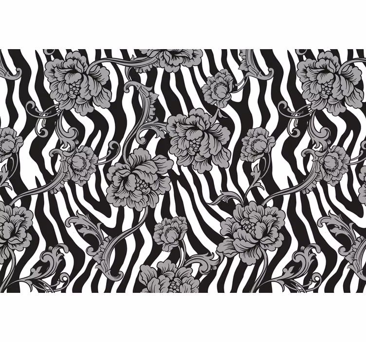 Cortina roller negra estampado de cebra y flores - TenVinilo