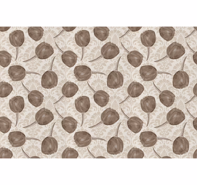 Cortina roller beige con tulipanes grises y acantos - TenVinilo