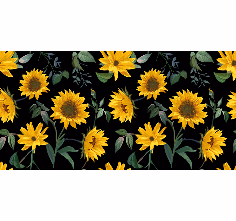 Cortina roller negra girasoles sobre fondo negro - TenVinilo