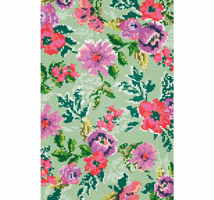 Cortina roller baño mosaico de flores variadas - TenVinilo