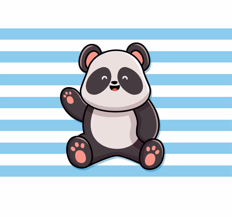 Cortina roller divertida panda feliz sobre rayas - TenVinilo